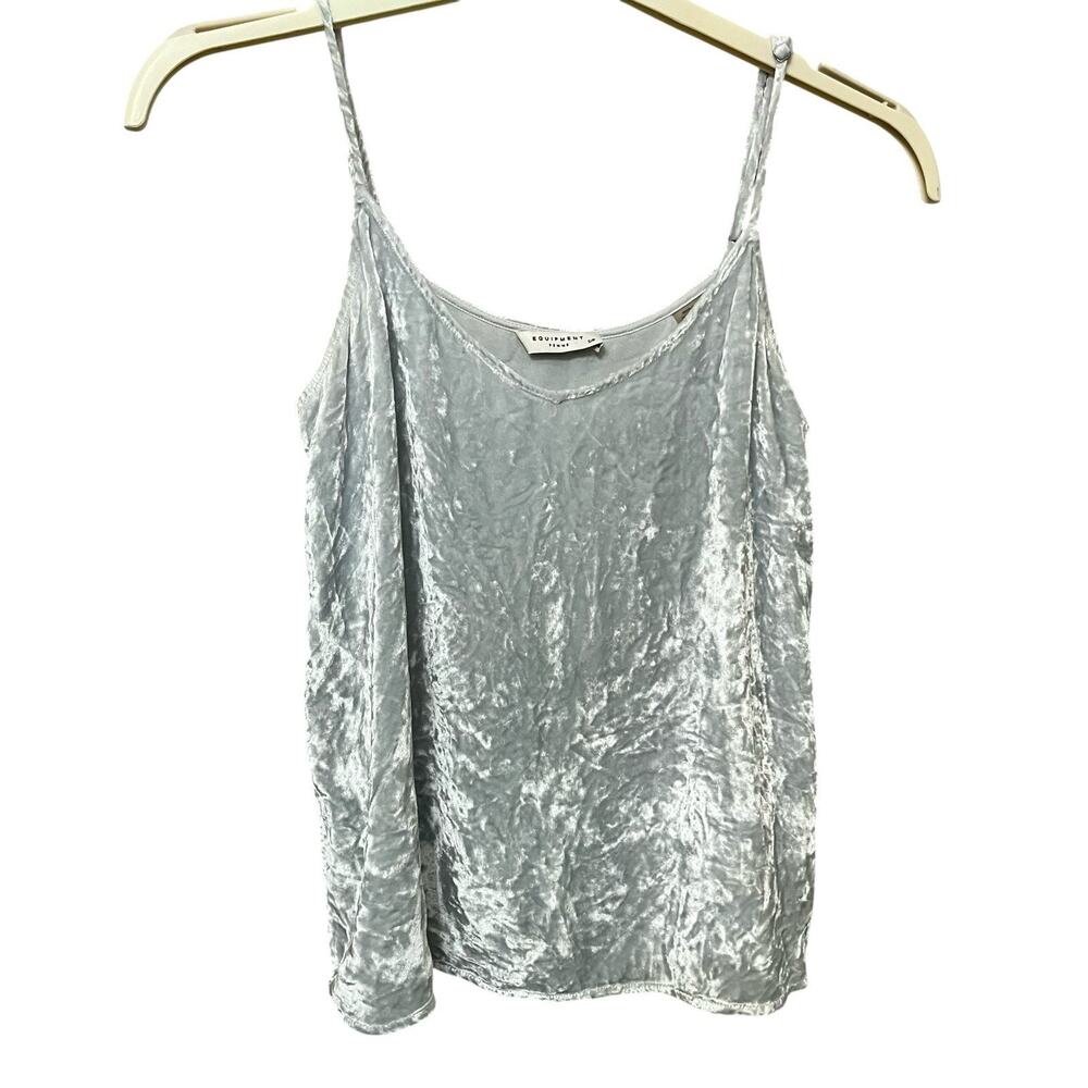 Equipment Crushed Velvet Camisole Tank Top Small V Neck Pale Blue Minimalist